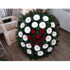 14. Álló koszorú 80 cm, gerbera, rózsa: Minden színben kérhető !