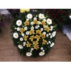 88. Álló koszorú gerbera, orchidea, szellőrózsa, 