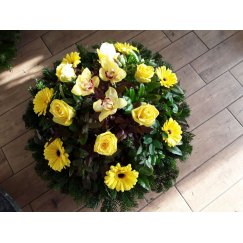 25.Fekvő koszorú gerbera, rózsa, orchidea - tiszta fehérben is kérhető