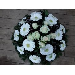 92. Fekvő koszorú gerbera, rózsa 
