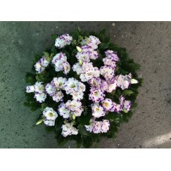 116. Fekvö koszorú szellörózsából fehér, rózsaszín, lila színekben kérhető